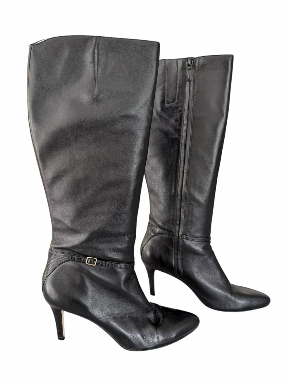 Cole Haan Garner Tall Boot In Black Leather Pointed Toe Inside Zip Size 10